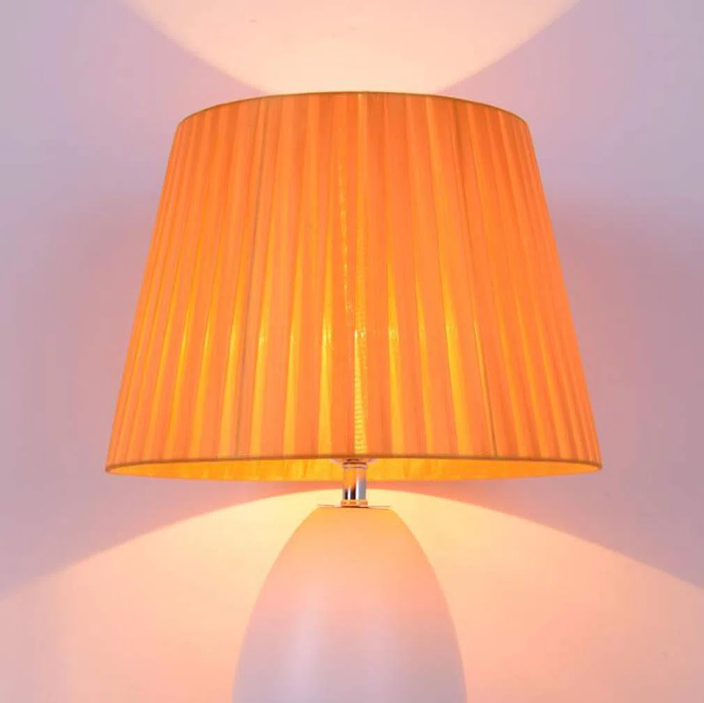 Runder, konischer Trommellampenschirm – Stoff mit Leineneffekt, E27-Tischlampenschirm – Tisch-/Stehlampe, Orange, 40 cm