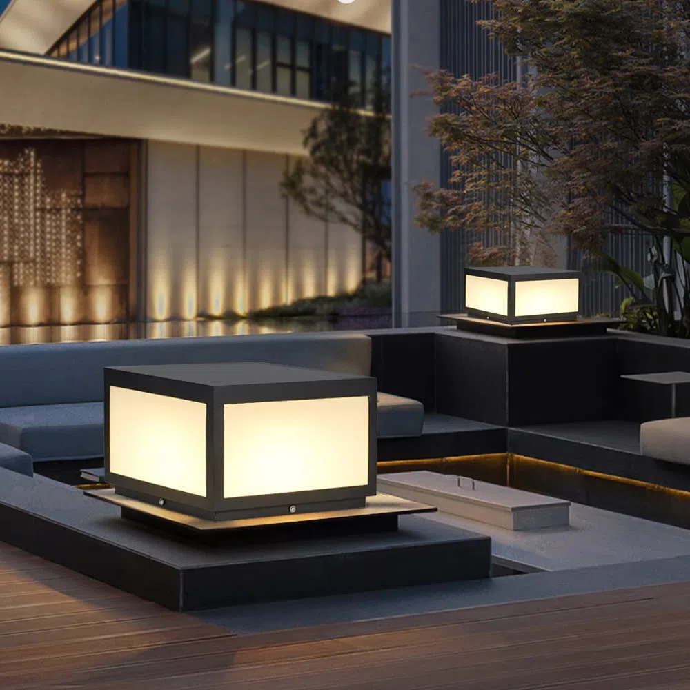 LED Außen Säulenleuchte, Moderne Edelstahl Zaun Dachkappenleuchte mit IP55 Wasserdicht, Schwarz Laternen Säulenlampe für Terrasse Garten Dekoration