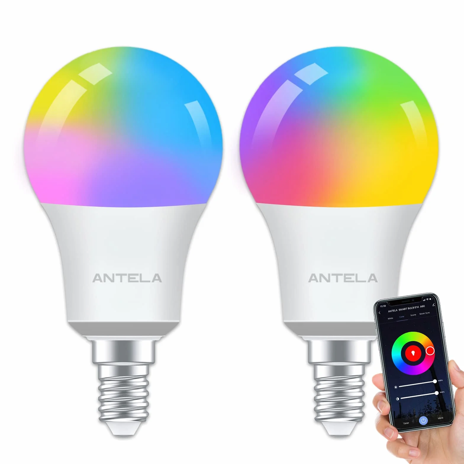 ANTELA Alexa Glühbirne E14 A60 806LM Smart WLAN LED RGB Dimmbare Birne Lampe, App Steuern Kompatibel mit Google Home, Warmweiß (2700K) Kaltweiß (6500K) Licht