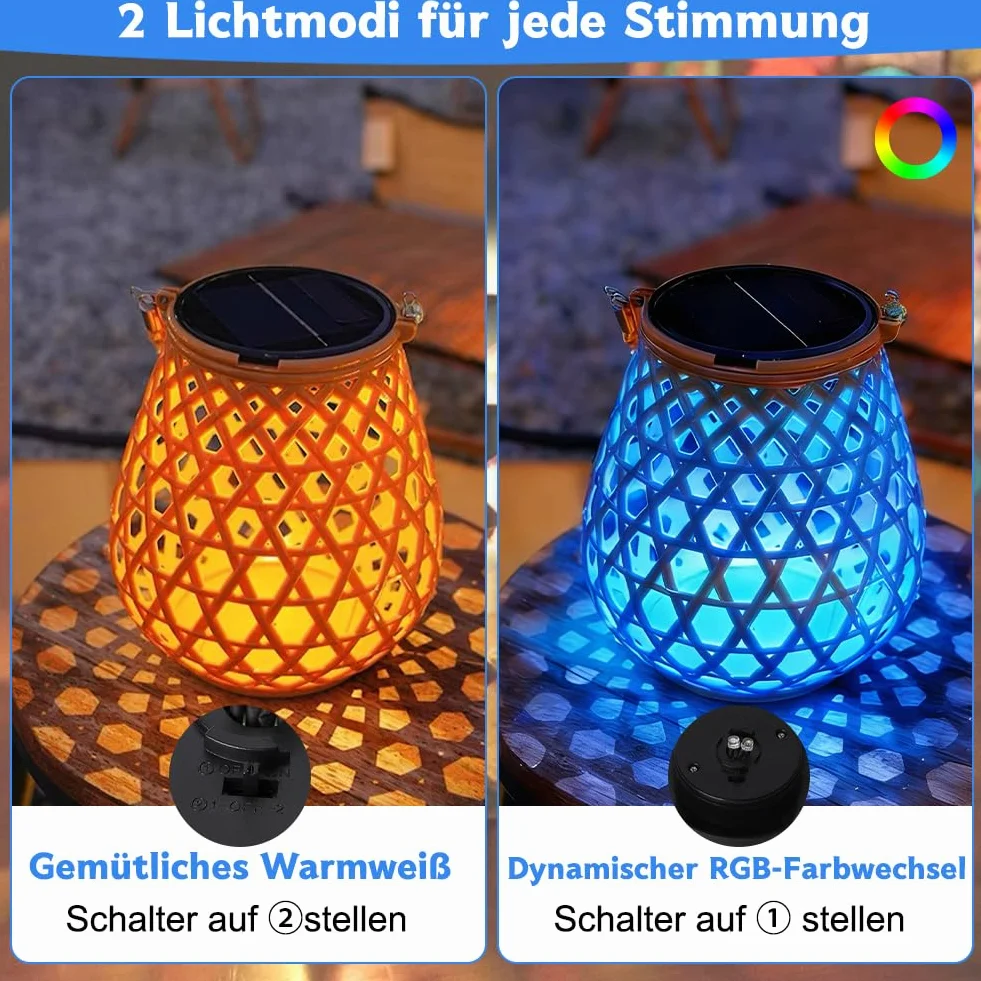 2er Solarleuchten Ersatzteile Top 6cm - Wasserdicht Garten Solarlampen Ersatz mit 2 LED (RGB Farbwechsel/Warm), 800mAh Solarbatteriekasten mit hocheffizienten Solarpanels für Außen Solarlampen, Garten