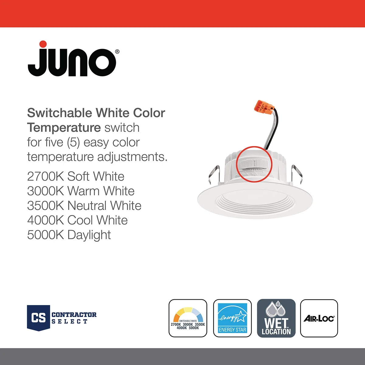 Juno RB4 SWW5 CP6 MW M2 RetroBasics Downlight Trim Kit, umschaltbare LED Weiß, Leitblechverkleidung, umschaltbare CCT, 2700K, 3000K, 4000K und 5000K, 10,2 cm, 6er-Pack, mattweiß