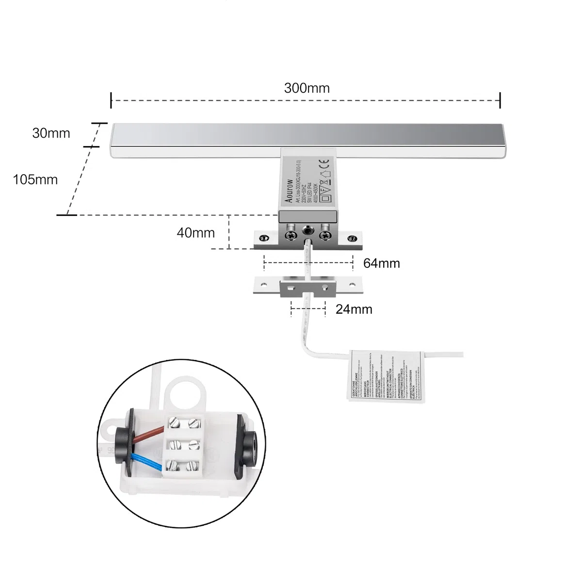 Aourow LED Spiegellampe Badezimmer Spiegelleuchte 5W 300mm 500lm Badleuchte Neutralweiß 4000k,Spiegellampen Spiegel Badezimmerschrank 230V,LED Badspiegelleuchten Badezimmerspiegel(kein Schalter)