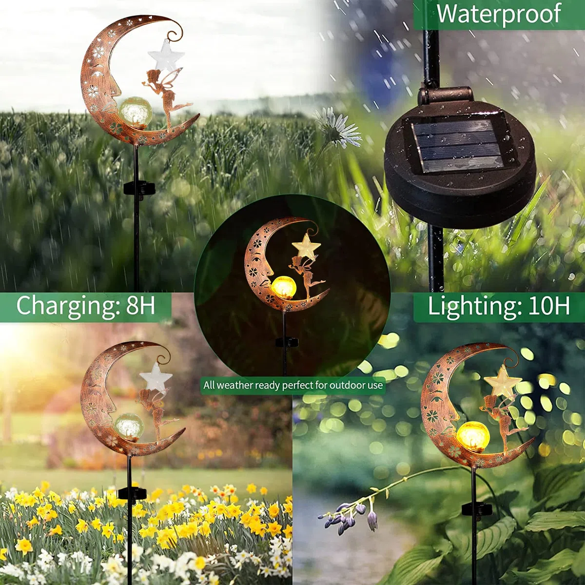 Mond Solarleuchten Garten Deko Terassendeko,Elfe/Blumenfee Wasserdichte Solarleuchte,Freien Solarlampe für Außen,Mond Solarleuchten,Deko Leuchten Balkon,Gartendeko