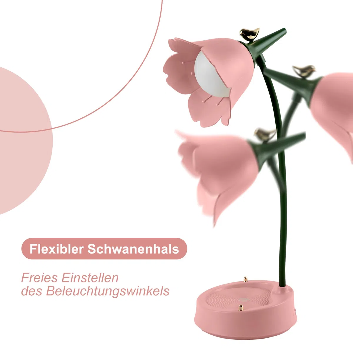 himmel Schreibtischlampe Kinder, Dimmbare LED Tischlampe mit 3 Farbtemperaturen, Wiederaufladbare Schreibtischlampe mit Touchsensor und Flexibles Arm, USB Nachttischlampe für Lesen, Lernen(rosa)