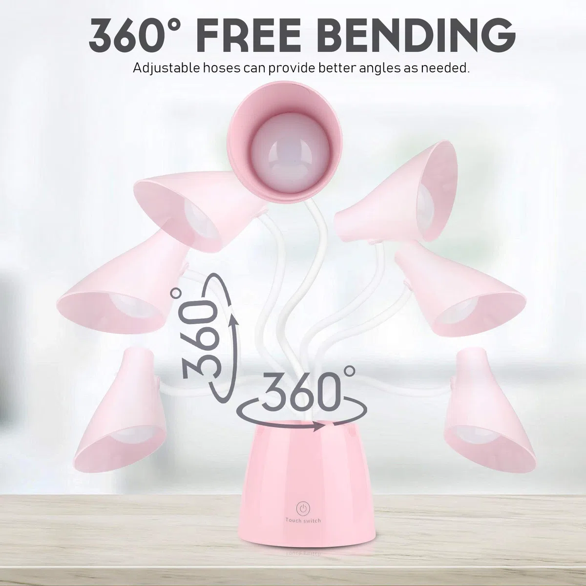 Schreibtischlampe Kinder, Molbory LED Dimmbare 24 Led Augenfreundliche Tischlampe 3 Helligkeitsstufen USB Wiederaufladbar Touch-Schalter Schreibtischlampe Kinder für Lesen,Studieren,Arbeit(Rosa)