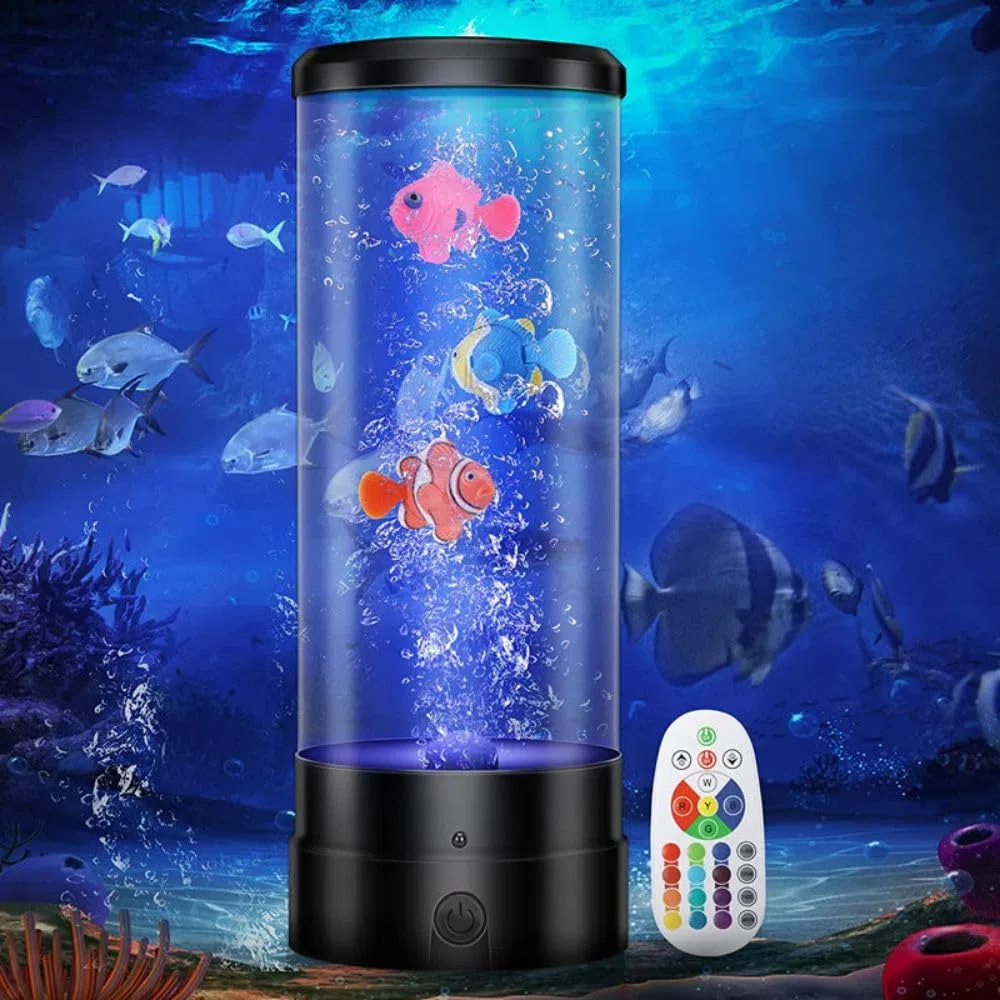 LED Bubble Fisch Lampe Säule, Aquarium Lavalampen Fischlampe, RGB Lava Lamp mit Fernbedienung, 16 Farben Und 4 Modi Lavalampe Kinder, für Büro, Zuhause, Geschenke (Schwarz)