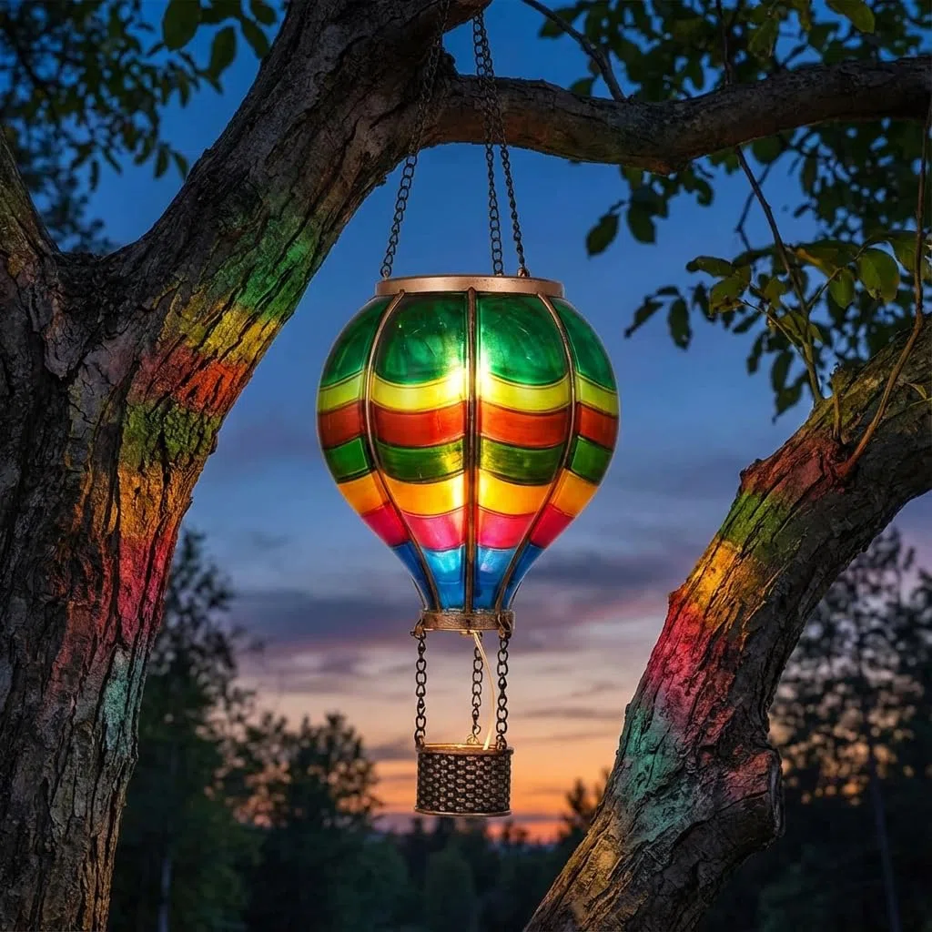 TERESA'S COLLECTIONS Gartendeko für draußen,45cm Solarlaterne für außen,Bunte Luftballon Solarlampe Aufhängen,dekorativer solarleuchten für außen,Flammeneffekt Garten Deko,für Weihnachtsgeschenke