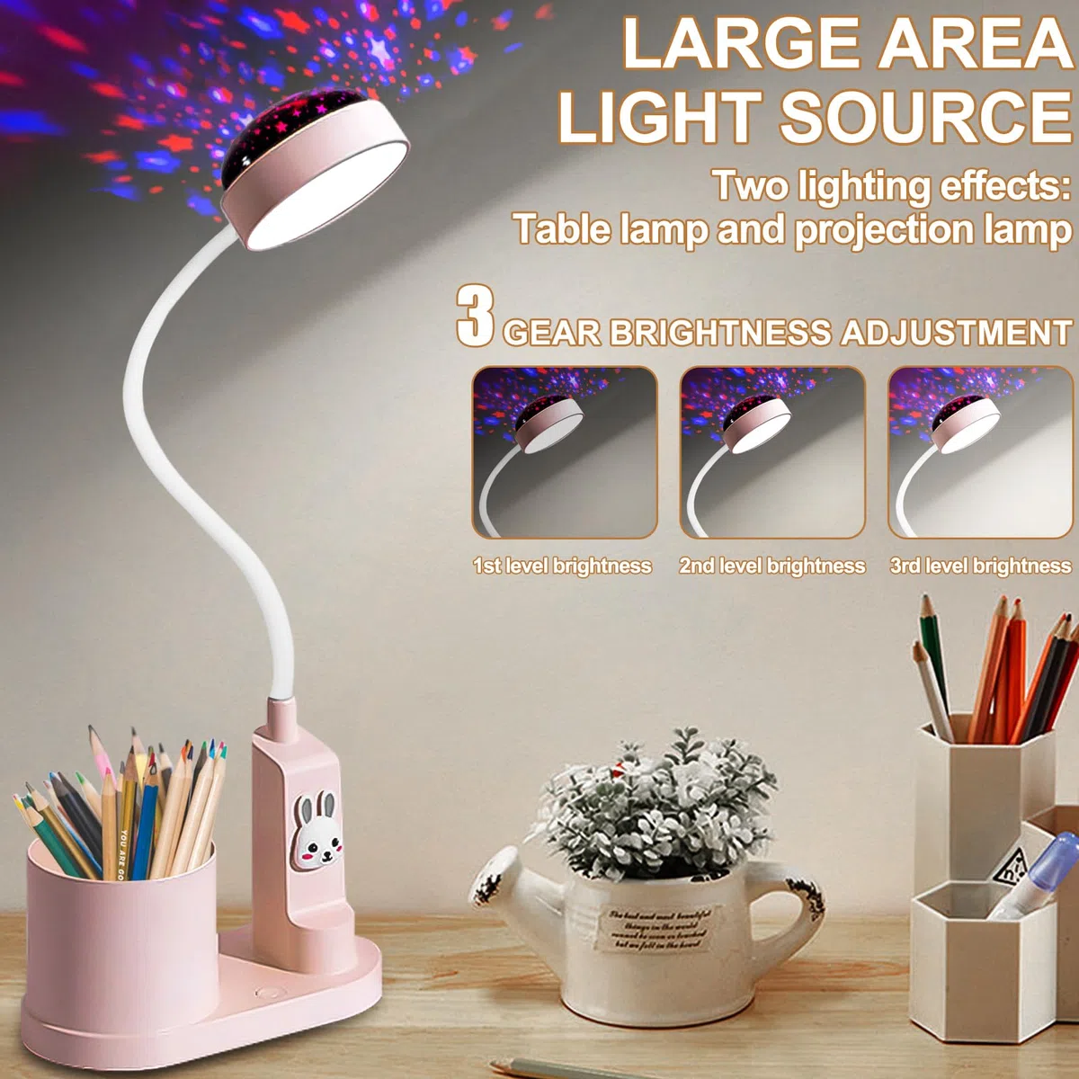 Asfrode Kinder Schreibtischlampe, Nachtlicht mit Sternprojektion LED Leselampe Dimmbar Wiederaufladbar Schwanenhals Nachttischlampe für Kinderzimmer Einschlafhilfe Geschenkidee