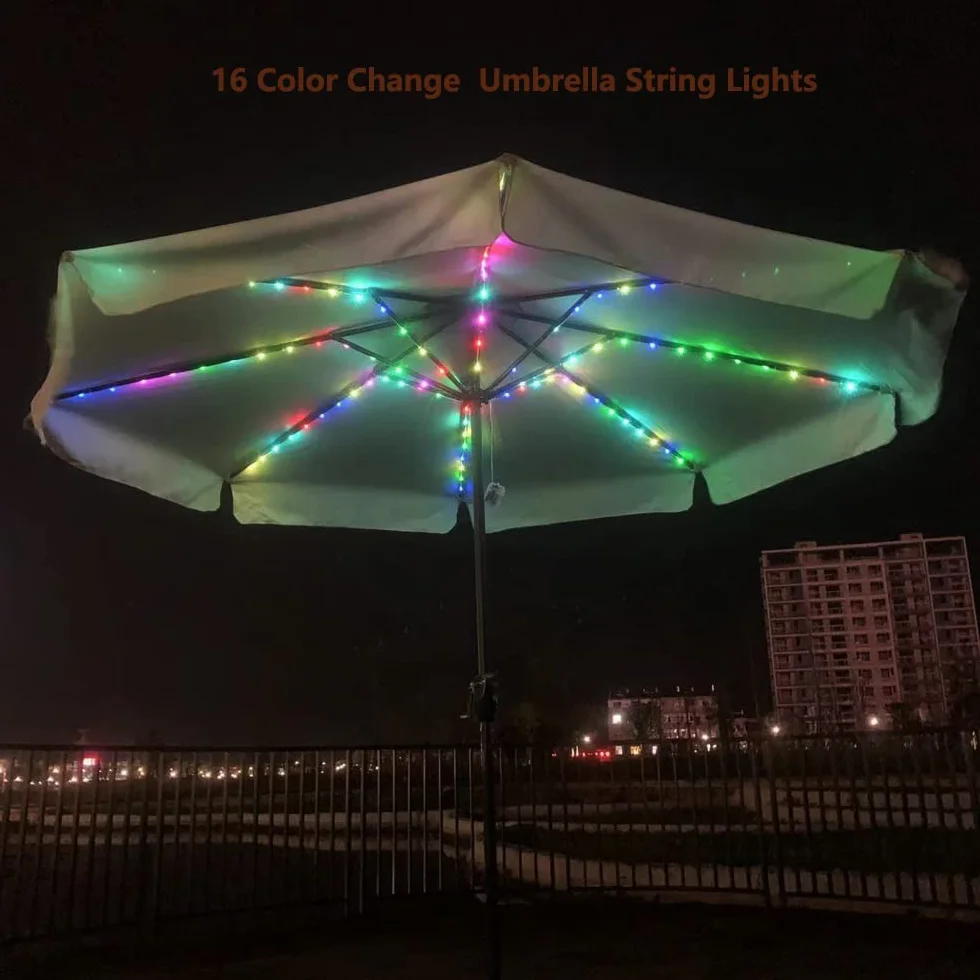 Sonnenschirm-Lichterkette mit Fernbedienung und Timer, 4 Modi, 104 LEDs, dekorative Beleuchtung für Regenschirme, Campingzelte, Outdoor-Dekoration