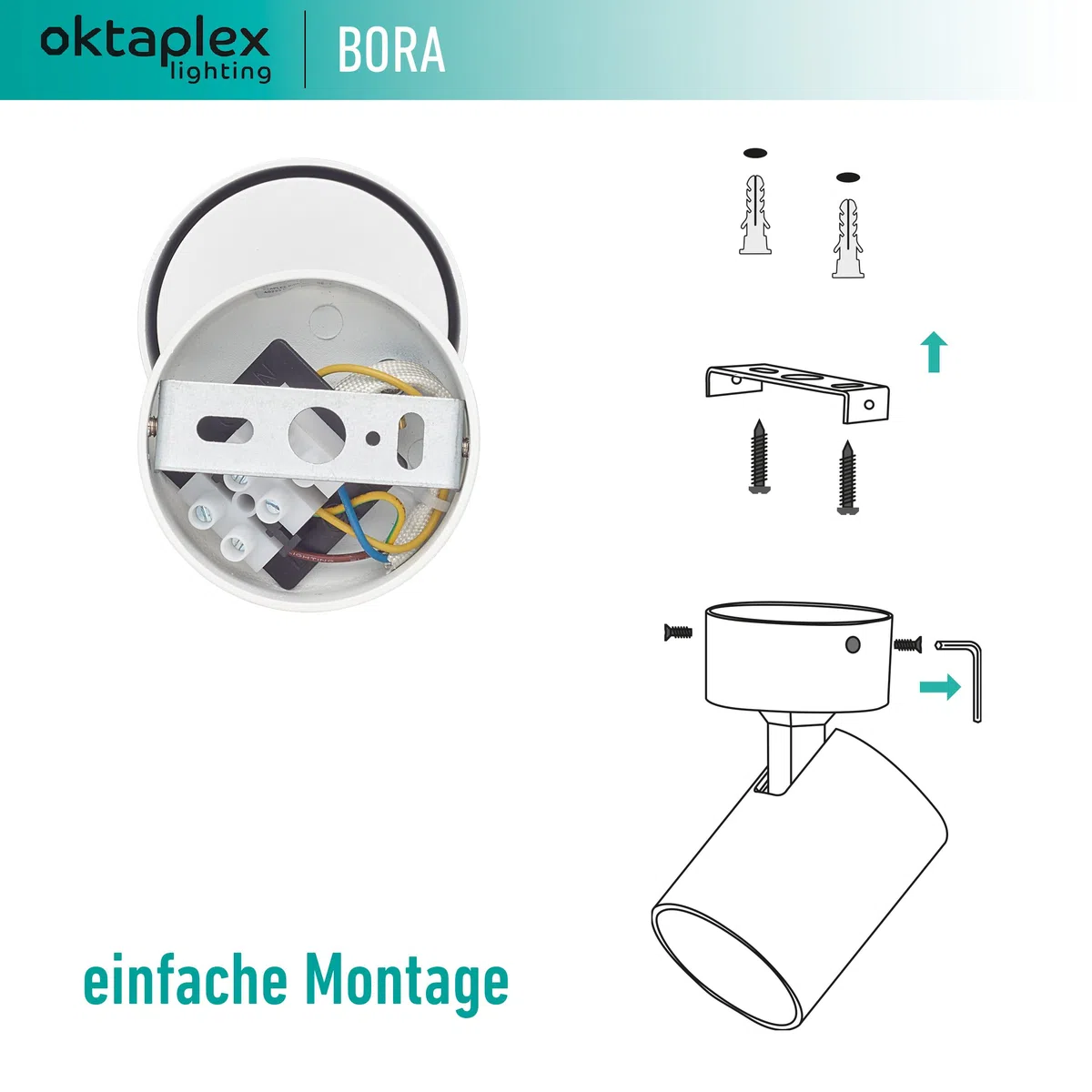 Oktaplex Bora Deckenstrahler 1-flammig weiss schwenkbar | GU10 LED Spotleuchte 230V Spotbalken - Strahler-Deckenleuchte