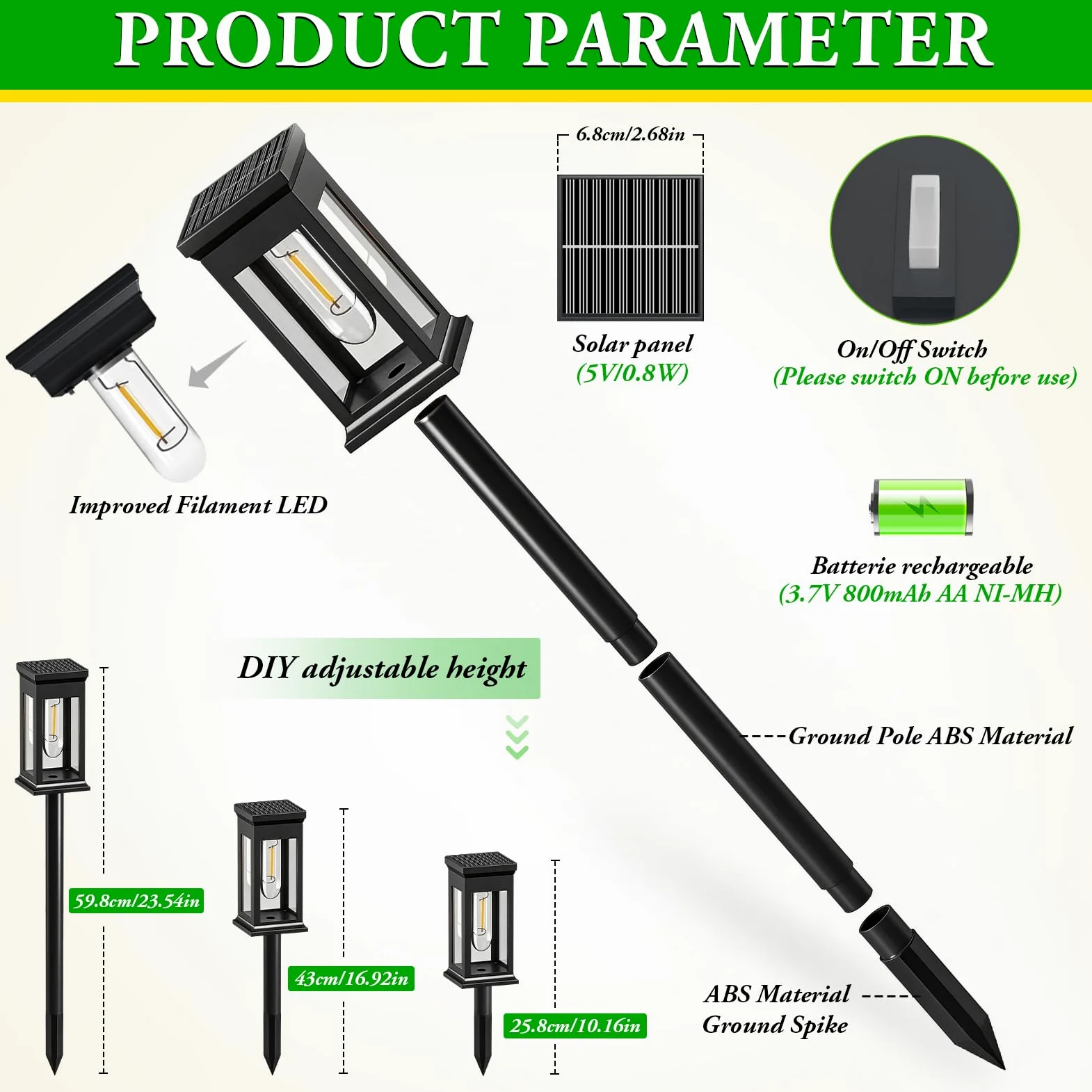 Akynite 4 Stück Solarlampen für Außen Garten Warmweiß, IP65 wasserdichte Solar Gartenleuchten, 3 verstellbaren Höhen, Solarleuchten für Außen Garten Terrasse Weg Rasen Gartendeko