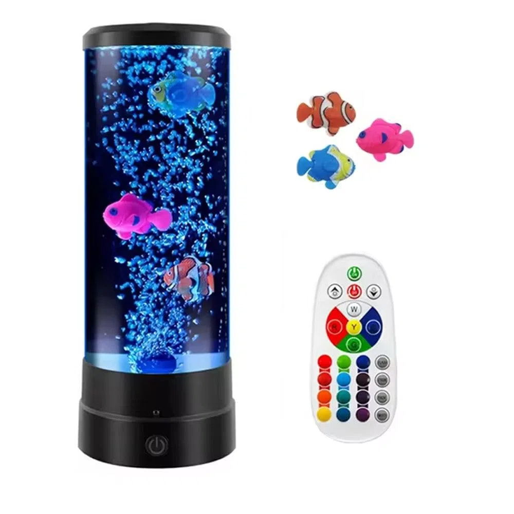 LED Bubble Fisch Lampe Säule, Aquarium Lavalampen Fischlampe, RGB Lava Lamp mit Fernbedienung, 16 Farben Und 4 Modi Lavalampe Kinder, für Büro, Zuhause, Geschenke (Schwarz)