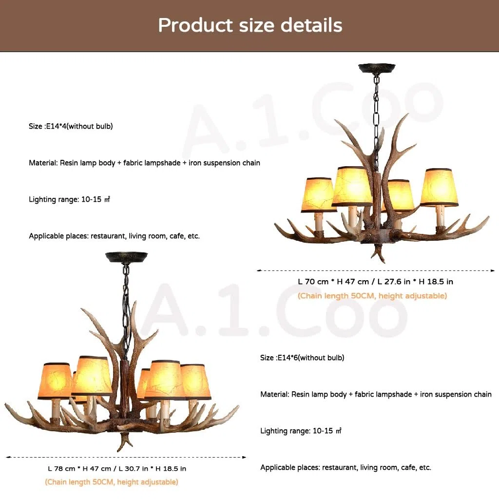 Retro Pendellampe E14 Pendelleuchte Esstischlamp Resin Geweihe Hängelampe Industriestil American Ländliche Kronleuchter Höhenverstellbarer Hängeleuchte Bar Wohnzimmer Cafe Küche Deckenleuchte(6 heads)