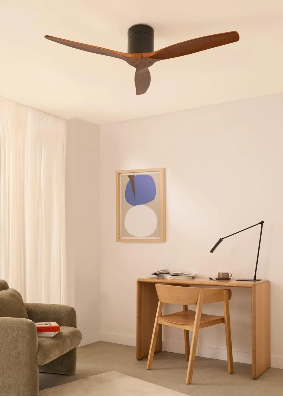 CREATE / WINDCALM M/Deckenventilator ABS Schwarz Dunkelholzflügel-Optik mit Fernbedienung und Wandschalter / 40W, Leise, Ø132cm, Timer von 1 bis 4 Std., DC-Motor, Sommer-Winterbetrieb