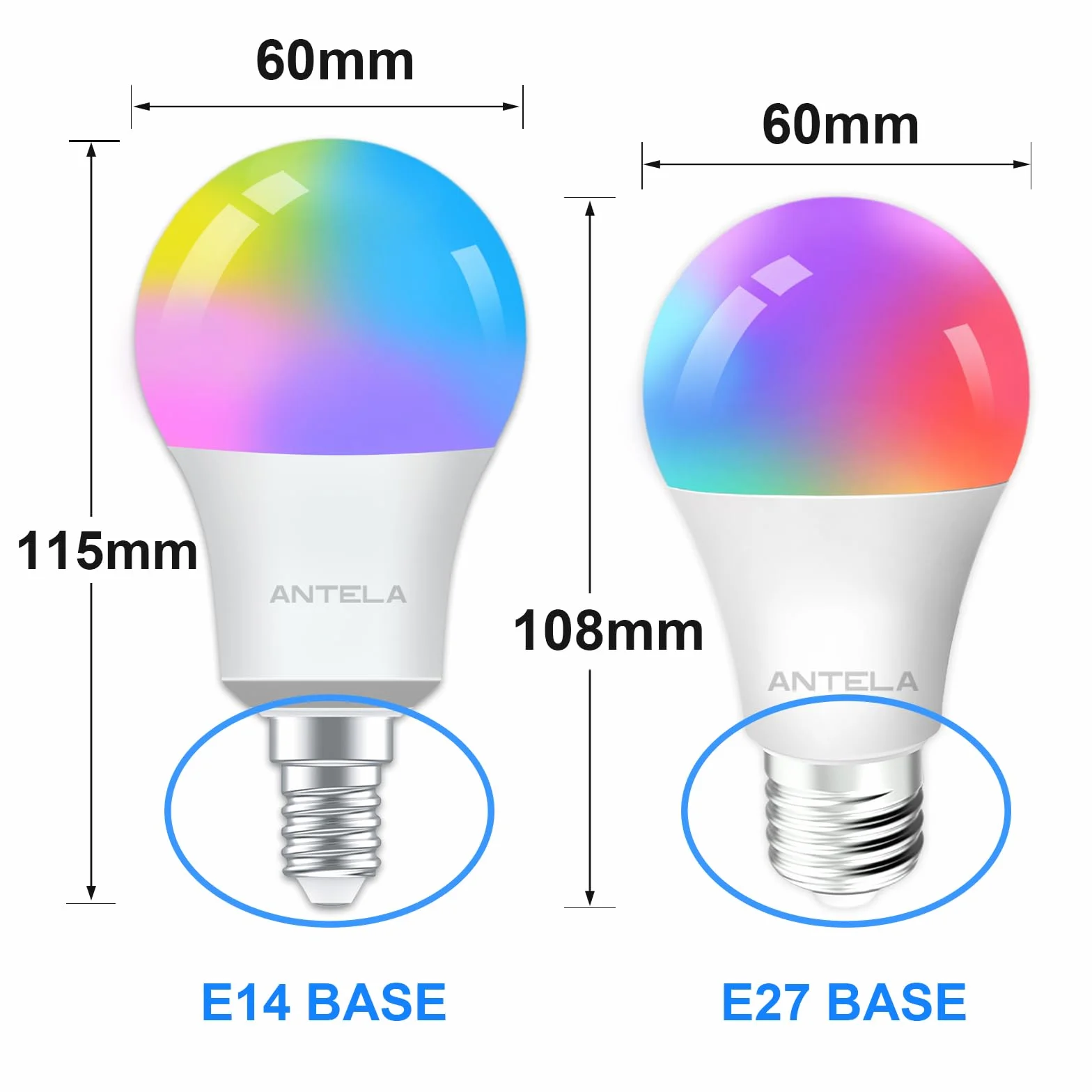 ANTELA Alexa Glühbirne E14 A60 806LM Smart WLAN LED RGB Dimmbare Birne Lampe, App Steuern Kompatibel mit Google Home, Warmweiß (2700K) Kaltweiß (6500K) Licht