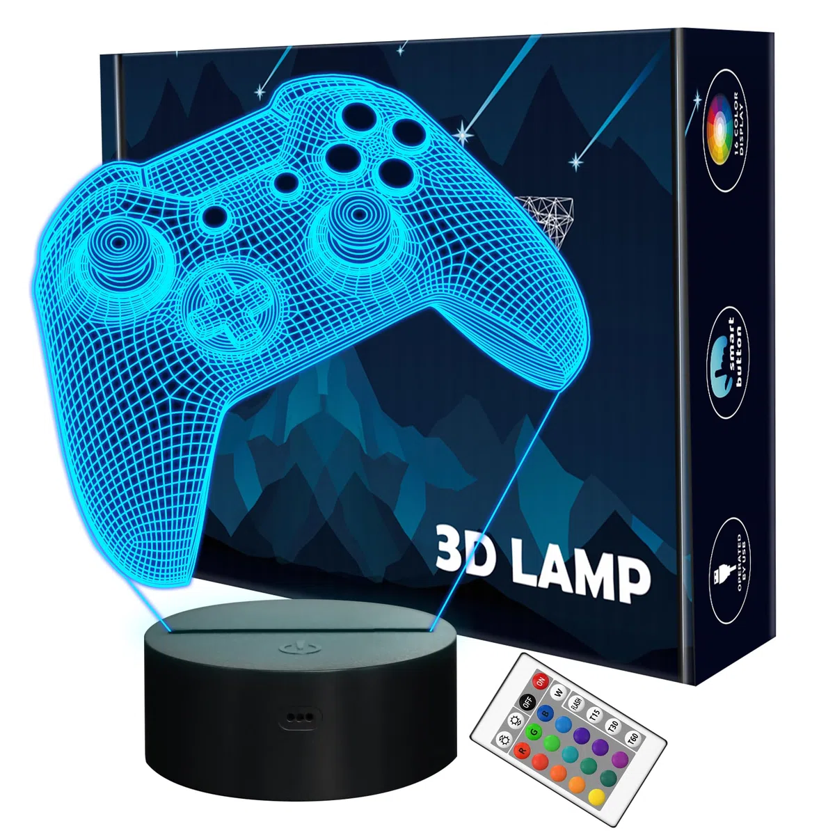 3D Gamepad Nachtlicht, Lightzz Game Console Illusionslampe mit Fernbedienung + Touch 16 Farbblinken Wechseln + Timer Schreibtischlampen Kinderzimmer Geschenke für Spielefan | Wechselnde Farben, Timer, Schreibtischlampe – perfekt als Dekoration für Kinderz