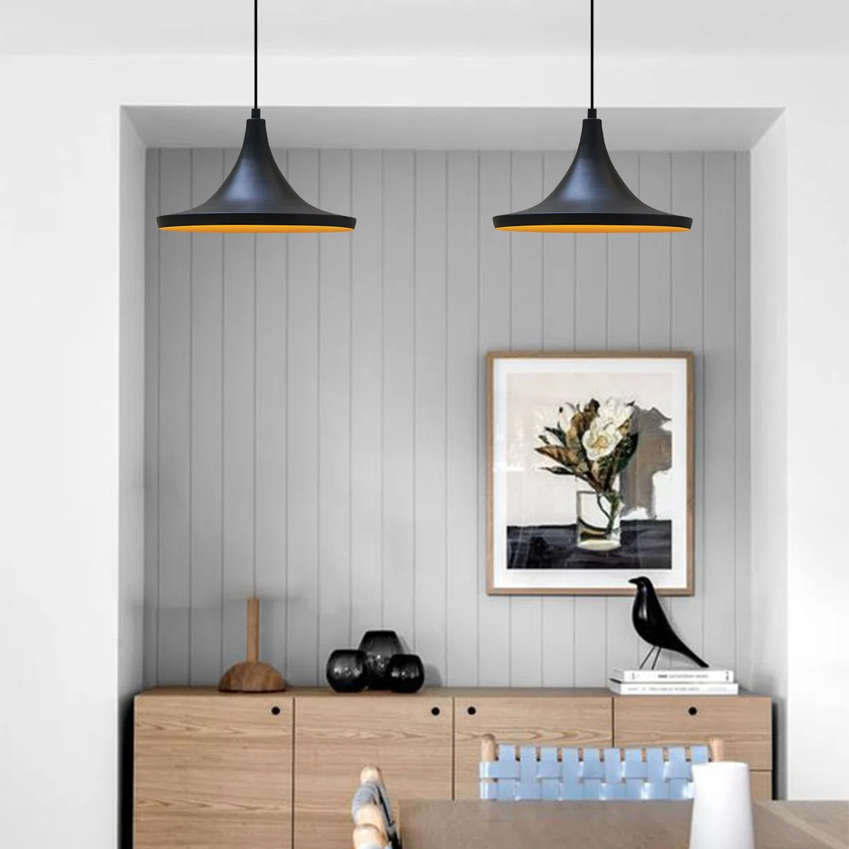 bamyum Genisy Pendelleuchte 31 cm Hängelampe Metall E27 Moderne Innen Esstisch Lampe, Skandinavisch Pendellampe für Schlafzimmer Wohnzimmer Küche Esstisch, Schwarz Küchenlampe Hängend