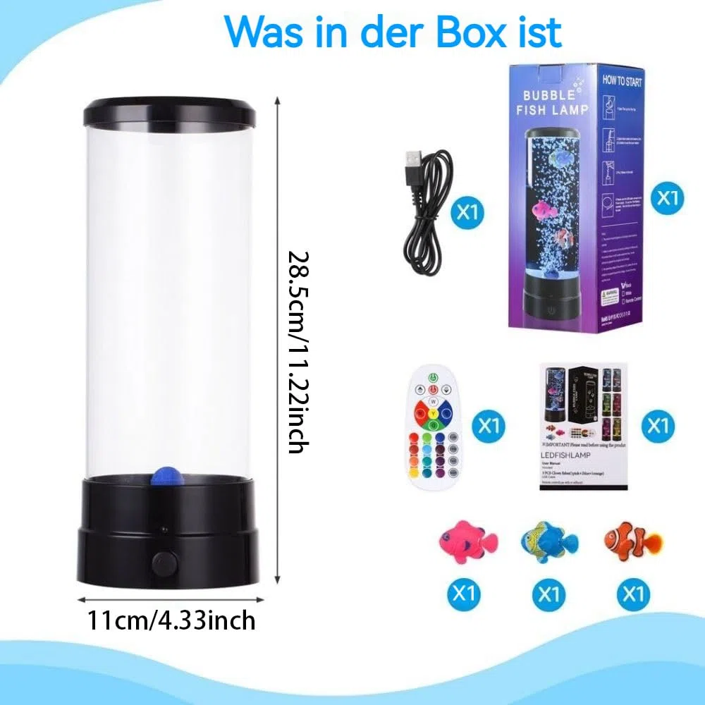 LED Bubble Fisch Lampe Säule, Aquarium Lavalampen Fischlampe, RGB Lava Lamp mit Fernbedienung, 16 Farben Und 4 Modi Lavalampe Kinder, für Büro, Zuhause, Geschenke (Schwarz)