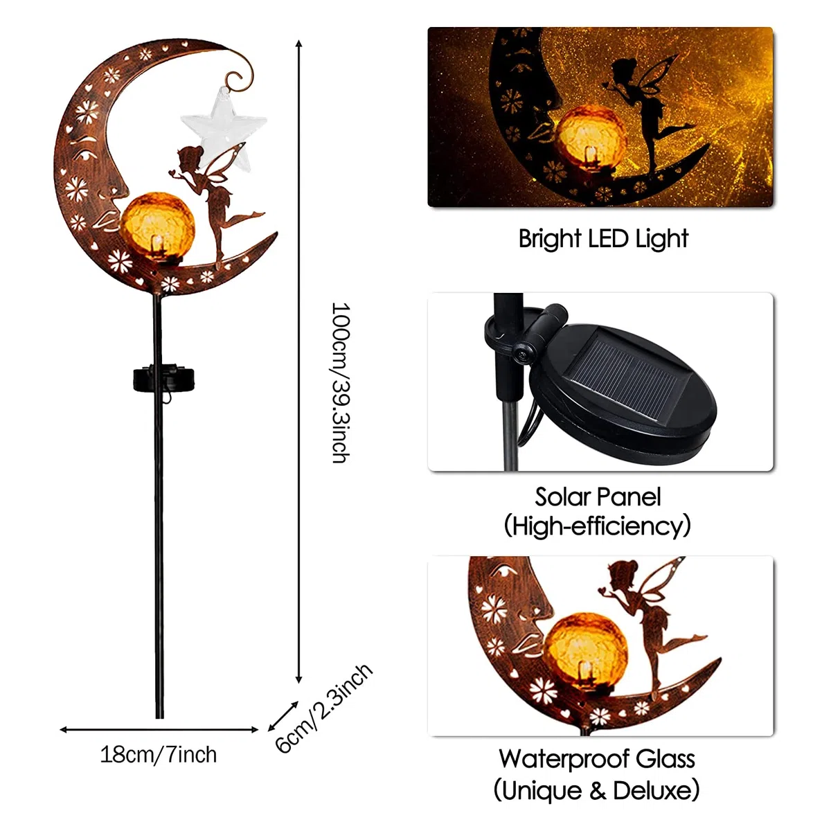 Mond Solarleuchten Garten Deko Terassendeko,Elfe/Blumenfee Wasserdichte Solarleuchte,Freien Solarlampe für Außen,Mond Solarleuchten,Deko Leuchten Balkon,Gartendeko