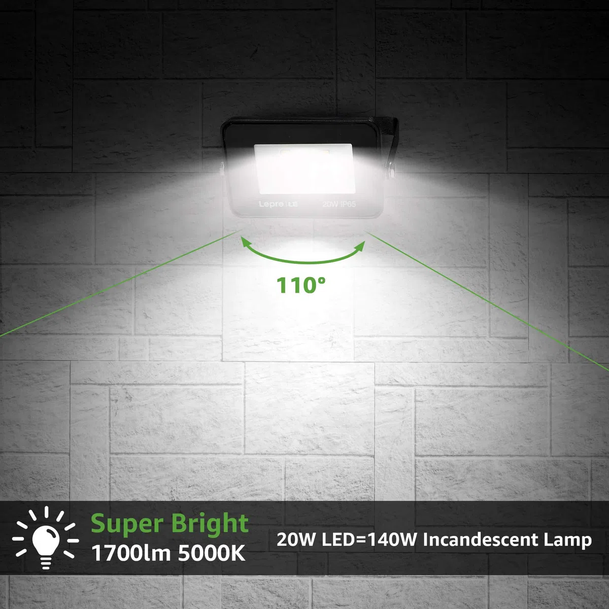 Lepro 20W LED Strahler Außen, 1700LM Superhell Außenstrahler IP65 Wasserdicht Fluter 5000K Scheinwerfer, Flutlicht Aussenleuchte für Garten, Garage, Hotel, Sportplatz, Keine Bewegungsmelder[2 Stücke]