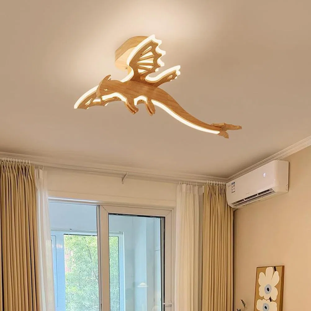 AoLa LED Holz Deckenleuchte Kinderzimmer Dinosaurier Deckenlampe Dimmbar mit Fernbedienung 3000K~6000K Babyzimmer Kronleuchter Modern Jungen Mädchen Dekorationlampe für Schlafzimmer Spielzeugzimmer