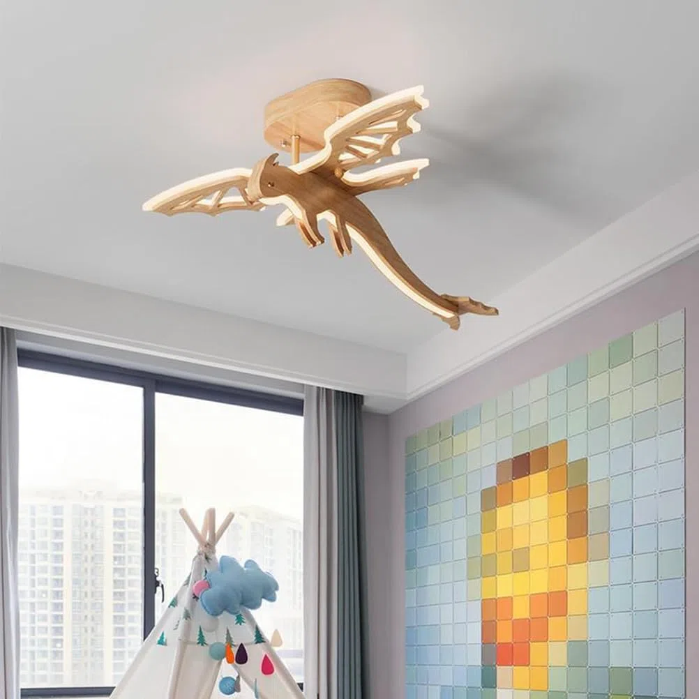 AoLa LED Holz Deckenleuchte Kinderzimmer Dinosaurier Deckenlampe Dimmbar mit Fernbedienung 3000K~6000K Babyzimmer Kronleuchter Modern Jungen Mädchen Dekorationlampe für Schlafzimmer Spielzeugzimmer